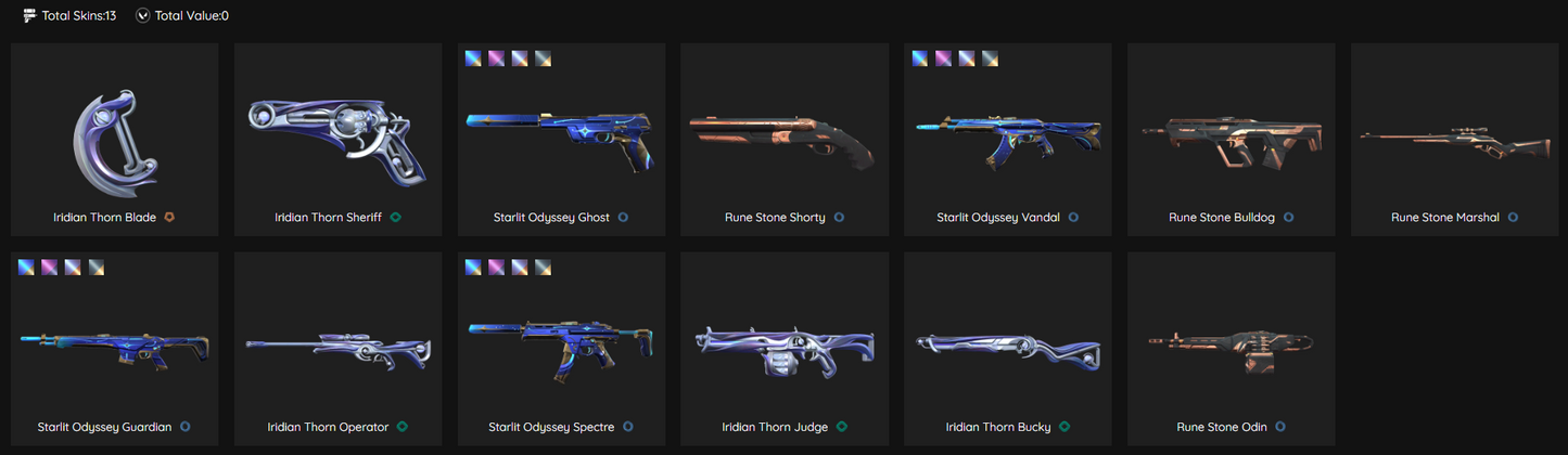 EU Unranked - 13 Skins, 1 Knife, 23 Agents, 41 Buddies.