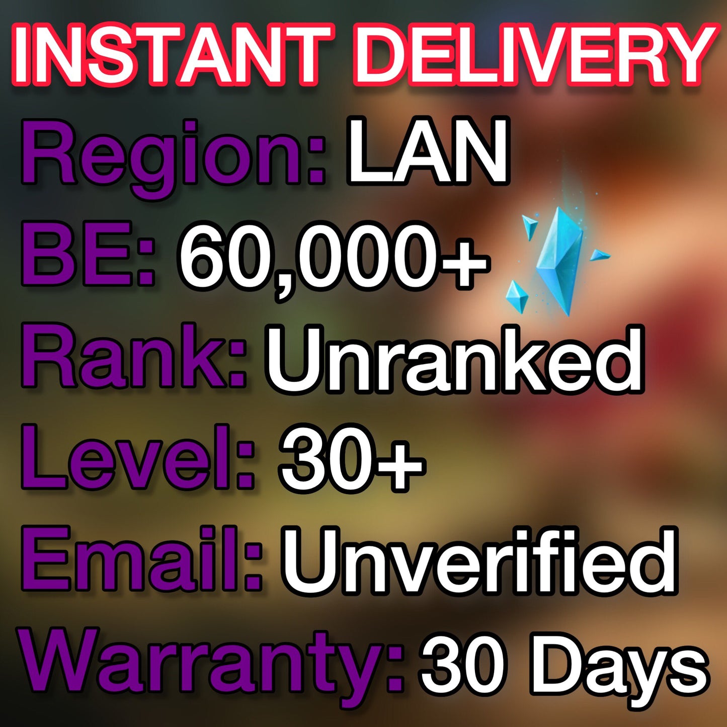 LAN - 60,000+ Blue Essence Unranked Smurf