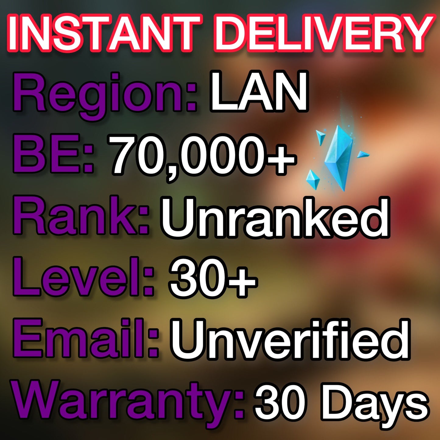 LAN - 70,000+ Blue Essence Unranked Smurf